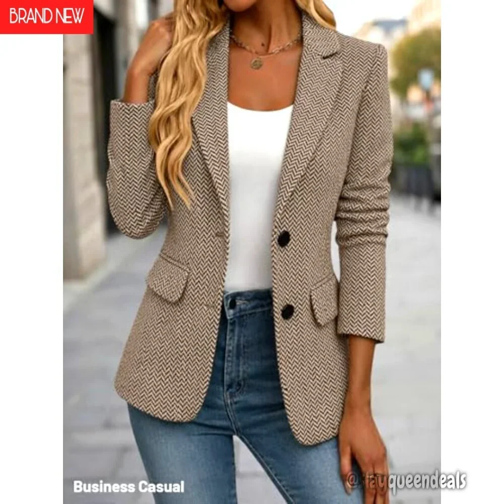 Women's Tailored Tweed Blazer, Fully Lined, Notched Lapel, Pockets, Work Office